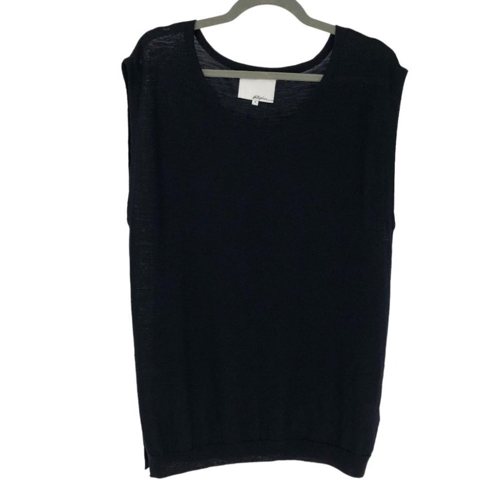 3.1 Phillip Lim Merino & Cashmere Blend Black Sleeveless Tunic size S *flaw*